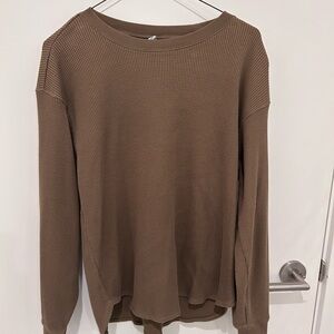 Long Sleeve Waffle Knit Sweater - Brown